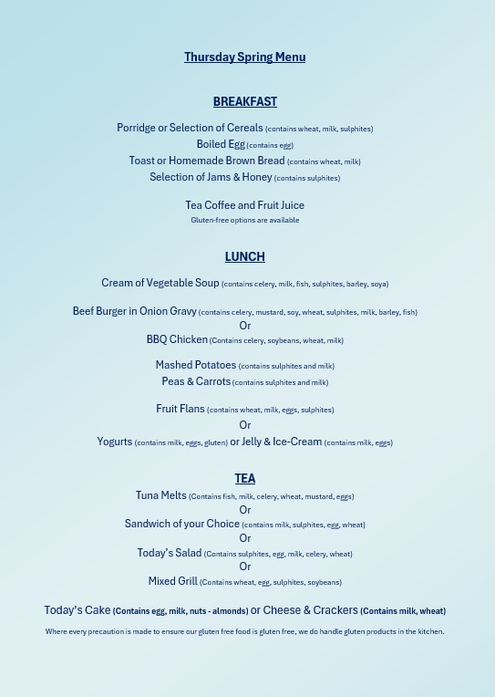 Thursday Menu